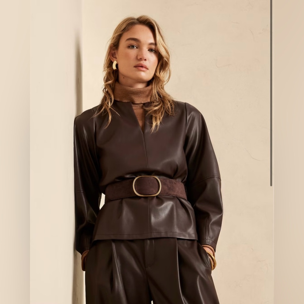 Banana Republic Chocolate Brown Leather-Like Top